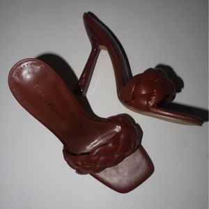 Faux leather brown heels